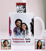 BBaskı Kişiye Özel 2 Fotoğraflı Trabzonspor Beşiktaş Temalı Kupa Bardak 330 ml – Çiftlere Özel 2 İsimli Hediyelik Porselen Kupa