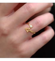 Gold Kaplama Üçgen Zirkon Taşlı Ayarlanabilir Gümüş Yüzük