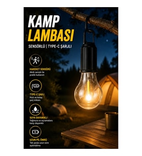Sensörlü Asılabilir LED Kamp Lambası – Type-C Şarjlı Suya Dayanıklı