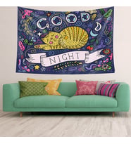 Good Night Cat Sevimli Kadi Leke Tutmaz Kadife Dokulu Kumaş Duvar Örtüsü Duvar Halısı Tapestry (Mor)