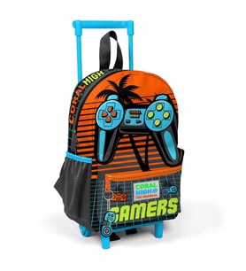 Minik Yuva Çekçekli Sırt Çantası Gri Turuncu Gamer Desenli İki Bölmeli 24046
