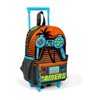 Minik Yuva Çekçekli Sırt Çantası Gri Turuncu Gamer Desenli İki Bölmeli 24046
