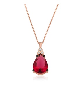 Gümüş Kırmızı Topaz Damla Kolye