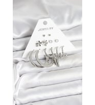 Mey İthalat® Pirinç Gümüş Renk 6 Çift Kadın Küpe Seti