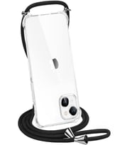 Teknomoda Apple iPhone 14 Plus Kılıf Boyun Omuz Askılı iPli Anti Şok Korumalı Şeffaf Silikon Siyah iPli