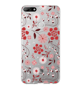 Huawei Y7 2018 Uyumlu Kapak Flowers Tasarımlı Şeffaf Silikon Kılıf