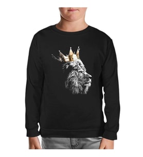 Aslan - Kral Taç Siyah Çocuk Sweatshirt