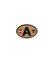 Etiketçilere Özel Armalar Oval A (AUSTRIA) Avusturya Bayraklı Kahve Renk Alüminyum Sticker