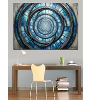 Mavi Cam Dokulu Spiral Girdap Dekoratif Kanvas - Mdf Ahşap Tablo