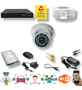 QROMAX 1 Kameralı Set - İnsan Yüz Araç Tanımalı Hareket Algılayan 5 MP SONY Lensli 36 IR Ledli DOME İç Mekan 1080P FULLHD Güvenlik Kamerası Seti D136B