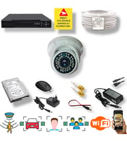 QROMAX 1 Kameralı Set - İnsan Yüz Araç Tanımalı Hareket Algılayan 5 MP SONY Lensli 36 IR Ledli DOME İç Mekan 1080P FULLHD Güvenlik Kamerası Seti D136B