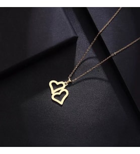 Kişiye Özel 925 Ayar Gümüş 2'li Kalp Kolye (Gold)