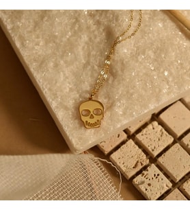 Kişiye Özel 925 Ayar Gümüş Sevimli Kurukafa Model Kolye (Gold)