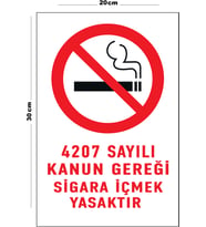 Metal 4207 Sayılı Kanun Gereği Sigara İçmek Yasaktır 20cm x 30cm A4 Büyüklüğünde Uyarı Levhası Yön