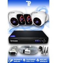PICAM 4 Kameralı Kare 2 İç Kamera Set HDD'siz Full HD Gece Görüşlü Güvenlik Kamerası Sistemi