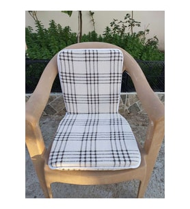 4 Adet Buldan Arkalıklı Sandalye Minderi, Midi Boy (Kalınlık 3,5cm)-Kahve Çizgili (Kahverengi)