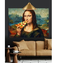 Pizza Yiyen Mona Lisa Dekoratif Kanvas - Mdf Ahşap Tablo