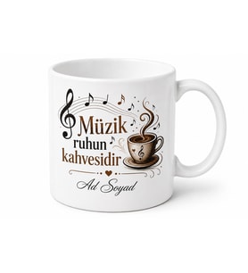Kişiye Özel Müzik ve Kahve Temalı Kupa Bardak İsimli Hediye