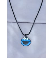 Kurabiye Canavarı Tasarımlı Siyah Zincirli Erkek Kolye (Çok Renkli)