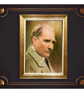 Altın Varaklı Çerçeveli Paspartulu Atatürk Tablo z4730 (Gold)