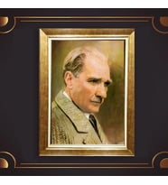 Altın Varaklı Çerçeveli Paspartulu Atatürk Tablo z4730 (Gold)