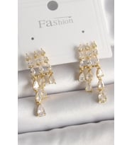 Pirinç Gold Renk Zirkon Taşlı Yağmur Model Kadın Küpe (Karışık)