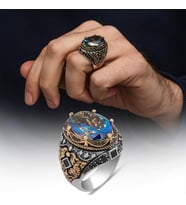 Oval Mistik Topaz Taşlı 925 Gümüş Erkek Yüzük