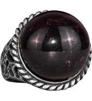 925 Ayar Gümüş Erkek Yüzük Doğal Yıldız Garnet Taşı - Nadir İşlenmemiş Garnet Kaboşon