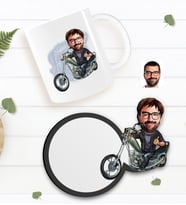 BK Gift Kişiye Özel Erkek Motorcu Karikatürlü Beyaz Kupa ve Ahşap Bardak Altlığı Hediye Seti-4