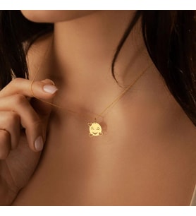 Kişiye Özel Kalpli Aşk Yüz Emoji Kolye 925K Gümüş (Gold)
