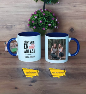 Ablaya Hediye Kupa Bardak Lacivert Fotoğraflı Ablaya Doğum Günü Hediyesi