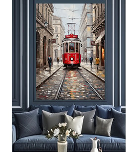 Yağmurlu İstanbul Beyoğlu Tramvay Manzarası Dekoratif Kanvas - Mdf Ahşap Tablo