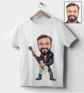 Kişiye Özel Gitarist Tasarımlı Karikatür Tişört
