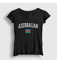 Presmono Kadın Beyaz Bayrak Flag V2 Azerbaycan Azerbaijan T-Shirt 536629tt (Siyah)