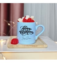 Happy Birthday Tasarımlı Kişiye Özel Mavi Türk Kahvesi Fincan
