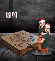 Kişiye Özel Sevgili Yılbaşı Karikatürlü Ahşap Biblo Kutulu Model-6