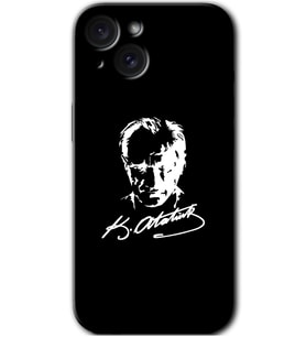 İphone 15 Kılıf HD Desen Baskılı Kılıf - Atatürk Silüet İmza