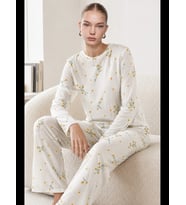Night Kadın Çizgili Kalp Desenli Uzun Pijama Takımı