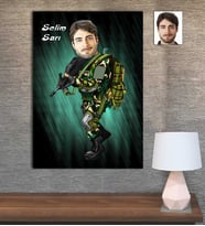 Kişiye Özel Karikatür Baskılı Ahşap Tablo Asker Erkek-2 30x40