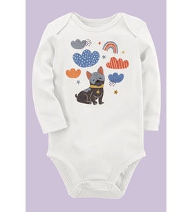 Unisex Bebek Ekru Organik Baskılı Pamuklu Body UZUNE221