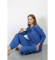 Akbeniz Kadın Bürümcük Kumaş Pijama Takım Saks 4233