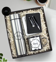 Kişiye Özel Tasarım 500 ML Dereceli Termos & 32 GB USB Siyah Touch Kalem & Gümüş Renk Vintage Kupa Hediye Seti