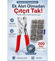 Paslanmaz Çelik Metal Çıtçıt Takma Seti 200 Adet Hobi ve Tente Çıtçıt Pense Makinesi