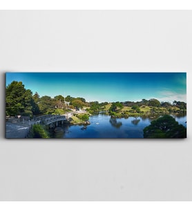 Ağaçlar ve Göl Doğa Manzara Panoramik Kanvas Tablo