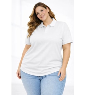 Pike Kumaş Düğmeli Yaka Battal Büyük Beden Günlük Kısa Kol Tişört T-shirt - Beyaz