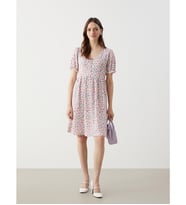 LCW Comfort Pembe V Yaka Çiçekli Elbise