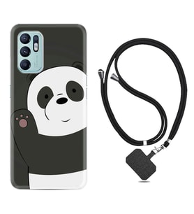 Oppo Reno 6 Kılıf Silikon Boyun Askılı İpli Desenli Silikon Hello Panda 1709