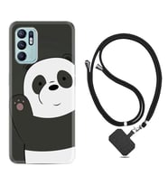 Oppo Reno 6 Kılıf Silikon Boyun Askılı İpli Desenli Silikon Hello Panda 1709