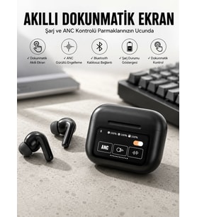 Kablosuz Bluetooth Kulaklık Ekranlı Uzun Şarj Süreli ANC Destekli