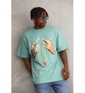Erkek Baskılı T-Shirt Kısa Kol Bisiklet Yaka Rahat Kalıp Tişört - Mint Yeşili